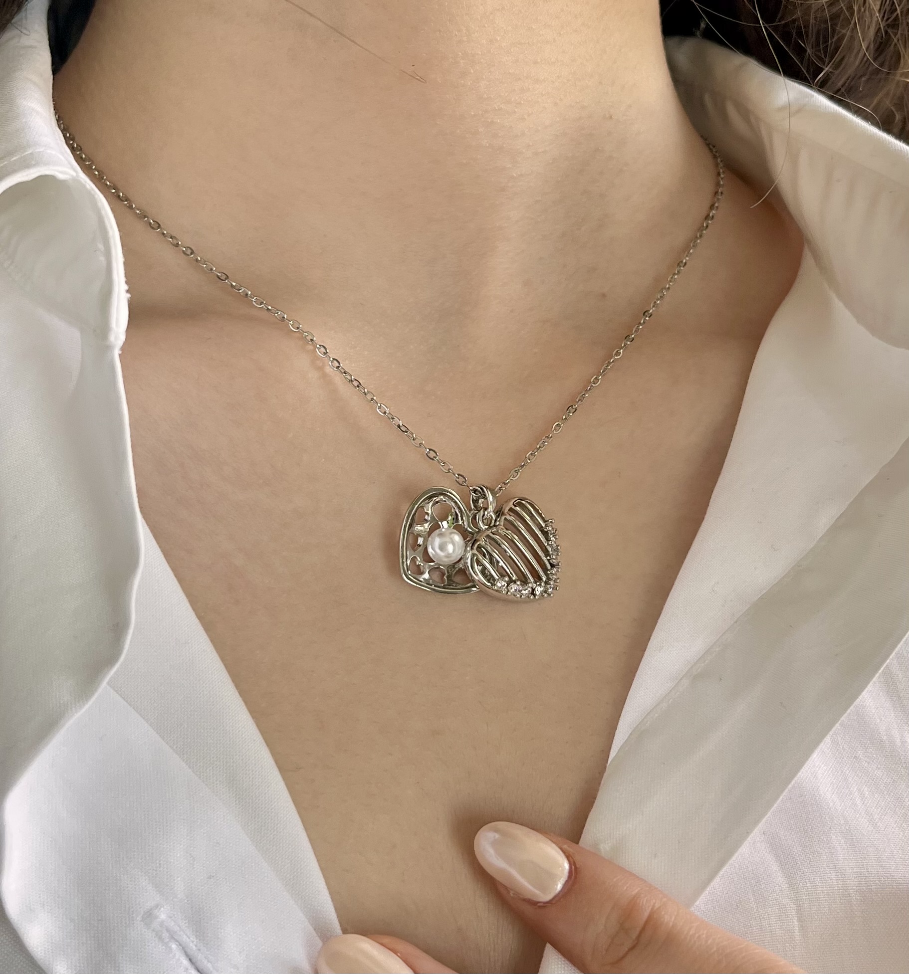 گردنبند قلب و مروارید